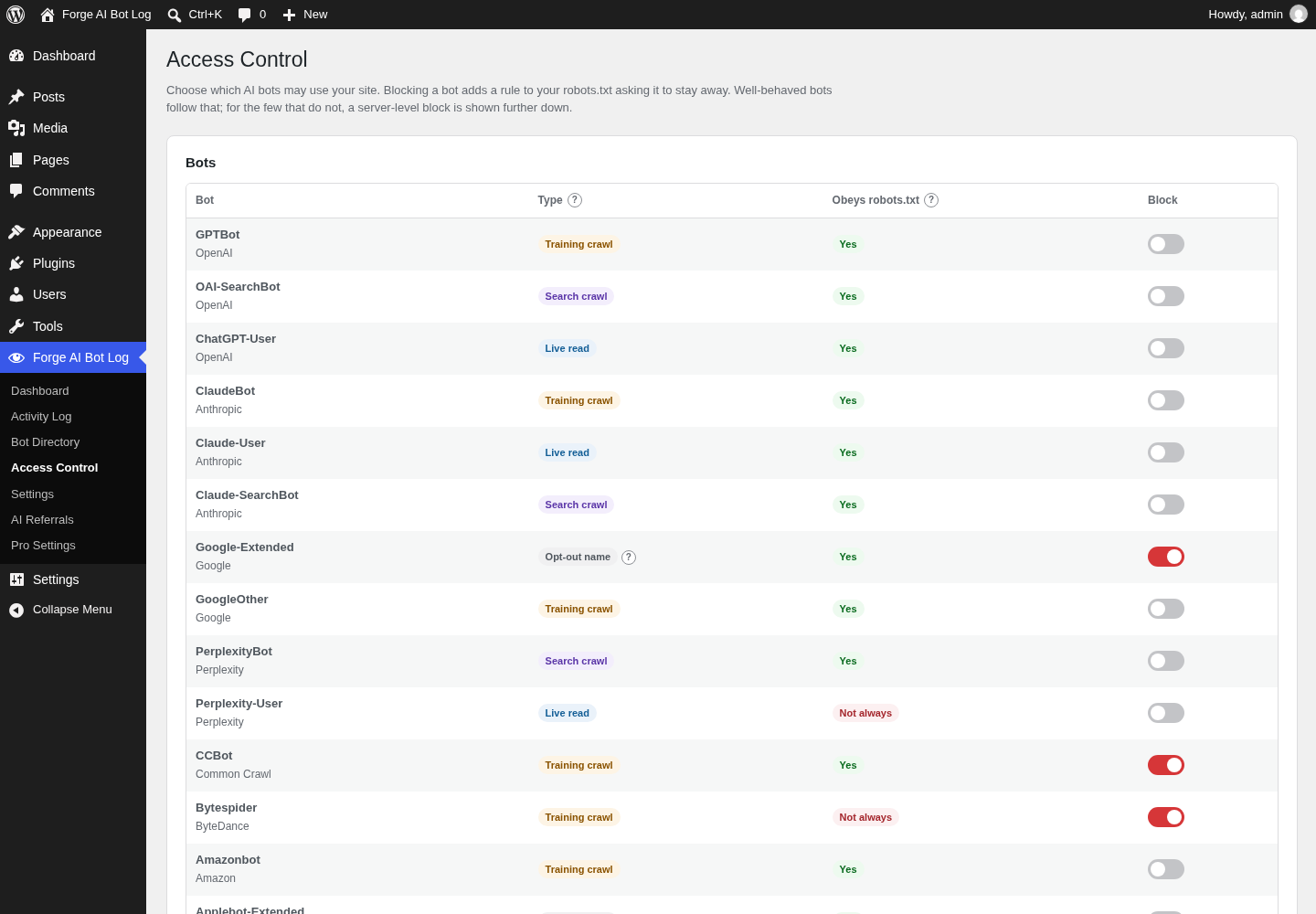Forge AI Bot Log access control